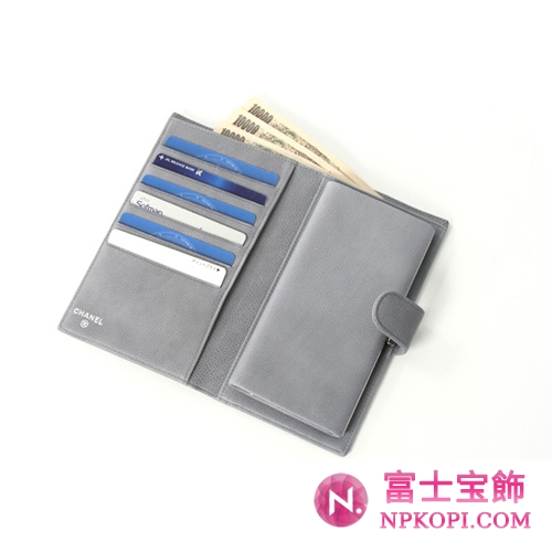 シャネル キャビアスキン 長財布 グレー A13498